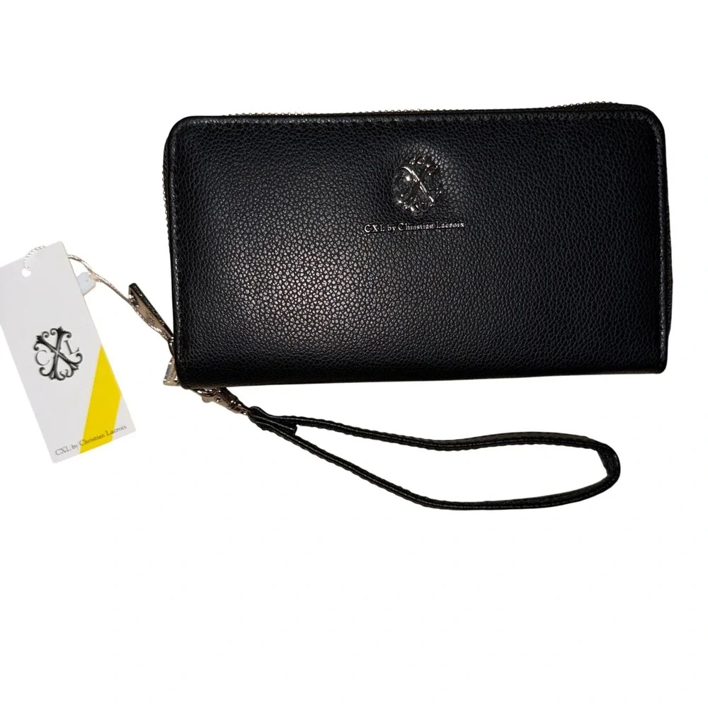 CXL by Christian Lacroix Black Double Zip Around Wristlet Wallet New